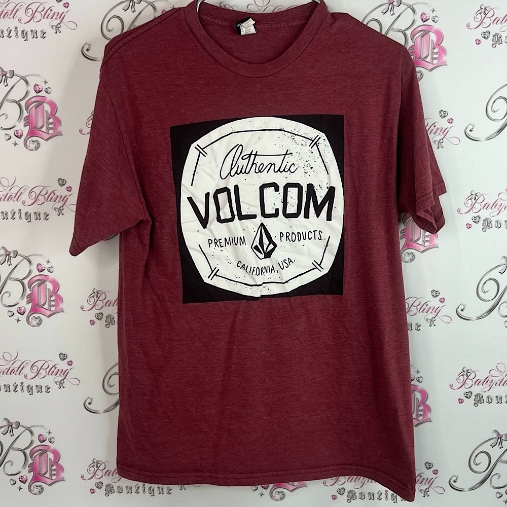 Volcom tshirt tee graphic logo red white black skater Men's Maroon Graphic Tee